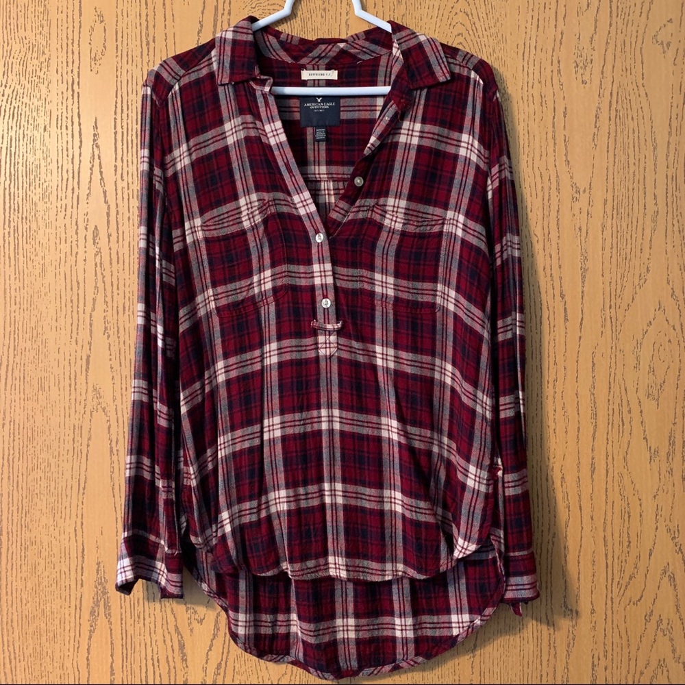 American Eagle, Red Plaid Blouse
